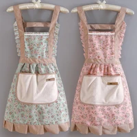 1PC Lovely Canvas Apron Female Household Kitchen Cooking Antifouling Breathable Wear Cleaning Suitable 1