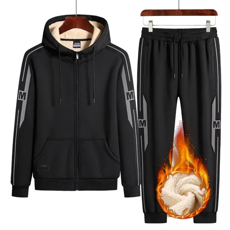 Plus Size 9xl Winter Men Sweat Suits Fleece Sportwear Suit Zipper Jacket+pants Warm Sports Sets Oversized Thick Hoodie Tracksuit 2