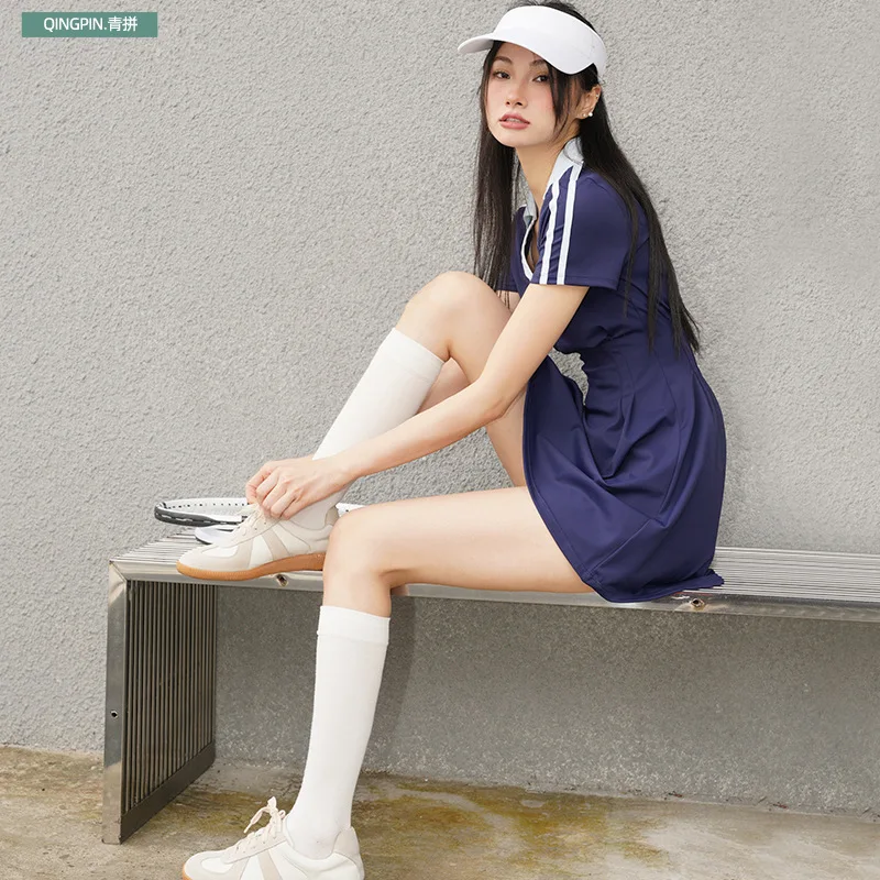 Design retro style tennis skirt women's short-sleeved dress summer casual sports badminton dress sport tennis