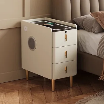 Ultra-Thin Smart Nightstand - Solid Wood w/Wireless Charging, Marble Top Storage for Modern Minimalist Bedroom 1