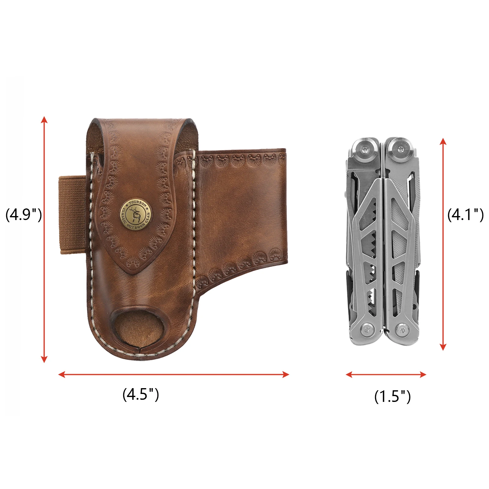 Tourbon Thick Leather EDC Pocket Organizer Multitool Sheath Clip-on Belt Solid EDC Belt Pouch Sheath Case Brown