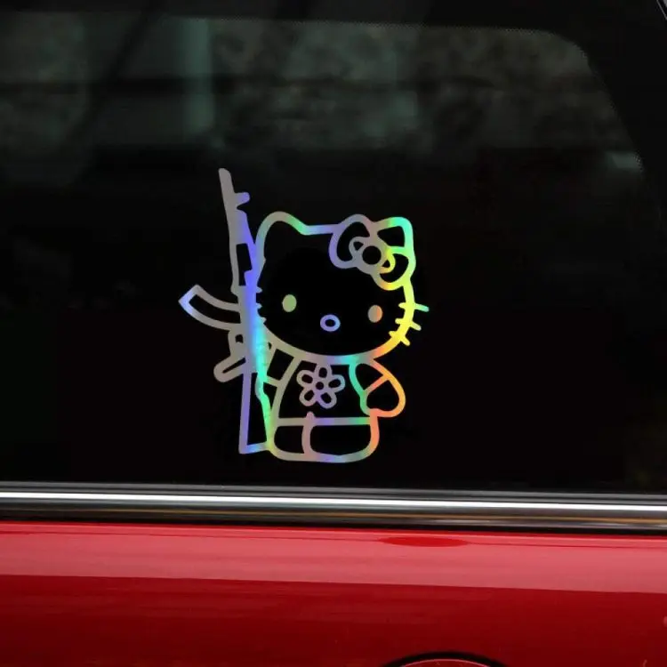

Забавная Автомобильная наклейка Kitty Cat, лазерная наклейка, Креативные аксессуары, 13,5*16 см