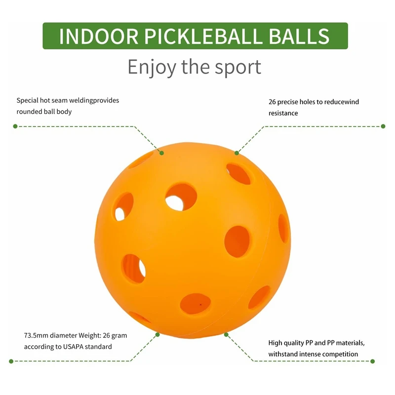 Pickleball 72MM Durable 26 Holes indoor 6/12Pcs Pickleballs for Competition pickleball Packs of Pickleballs