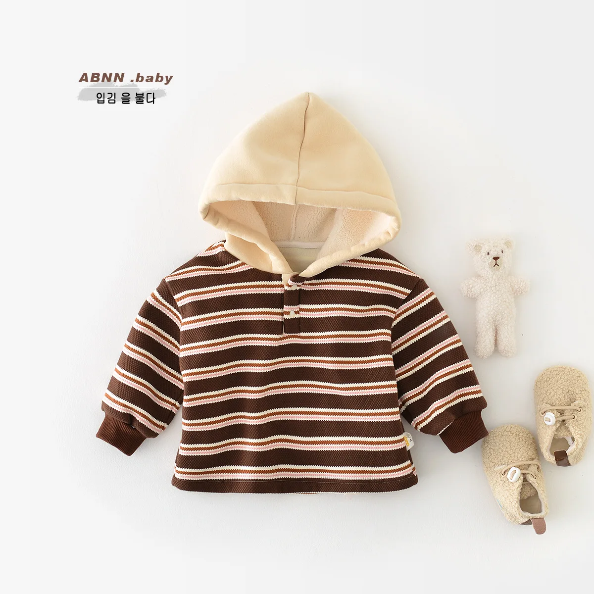 

2023 Winter New Toddler Boy Long Sleeve Hooded Sweatshirt Fashion Baby Girl Plus Velvet Thick Hoodies Newborn Infant Fleece Tops