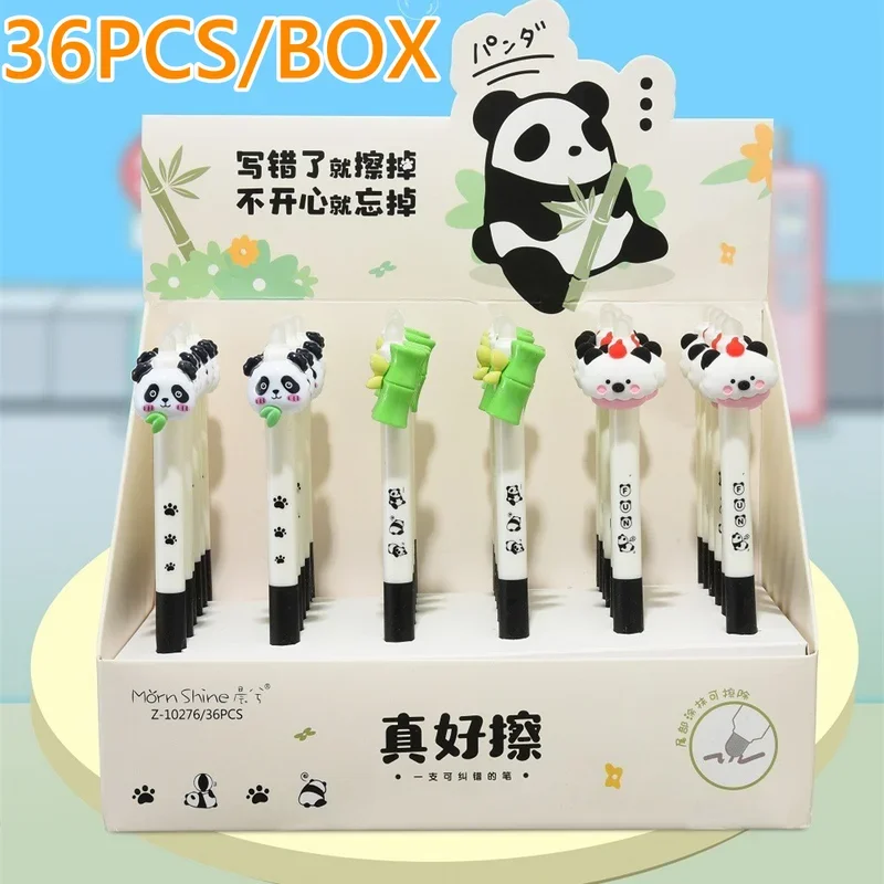 

36pcs/Box Cartoon Panda Bamboo Gel Pen 0.5mm Blue Ink Erasable Press Neutral Pen Student School Writing Stationery Supplies