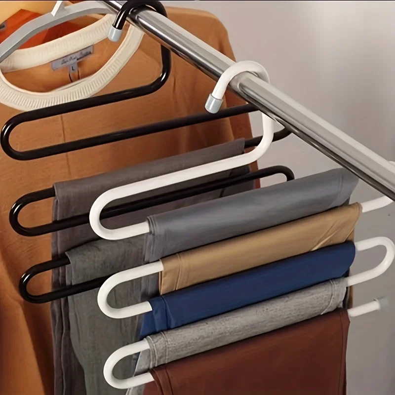 3pcs Stainless Steel S-shaped Pants Rack, Multi-layer Magic Anti Slip S-shaped Pants Clip Hanger, Wardrobe Storage Hanger