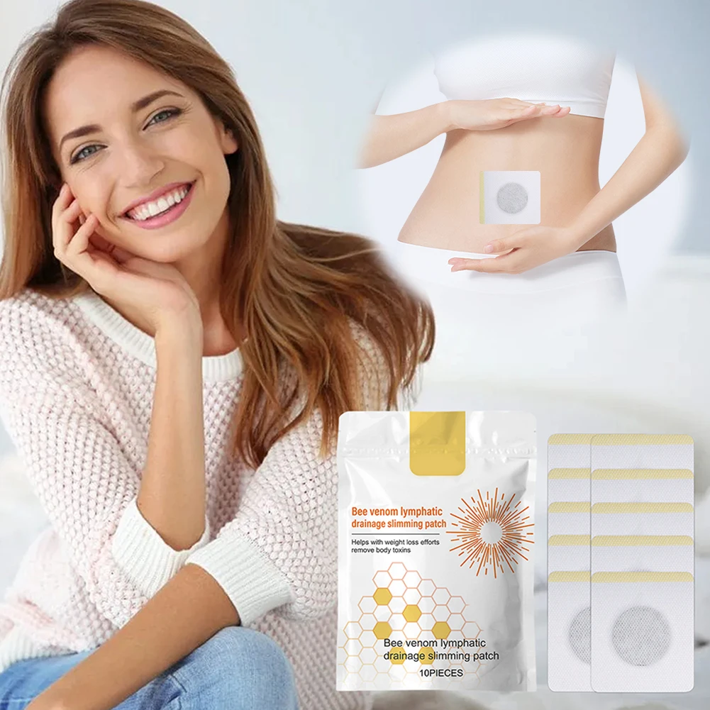 10Pcs/Bag Bee Venom Patches Relieve Stress Lymphatic Drainage Slimming Patch Weight Loss Belly Slimming Patch for Women Men