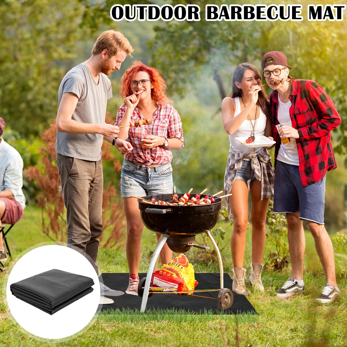 Fireproof Grill Pad Foldable Fire Pit Mat Heat Resistant Square Barbeque Protective Mat Portable Lawn Terrace Grill Rug Reusable