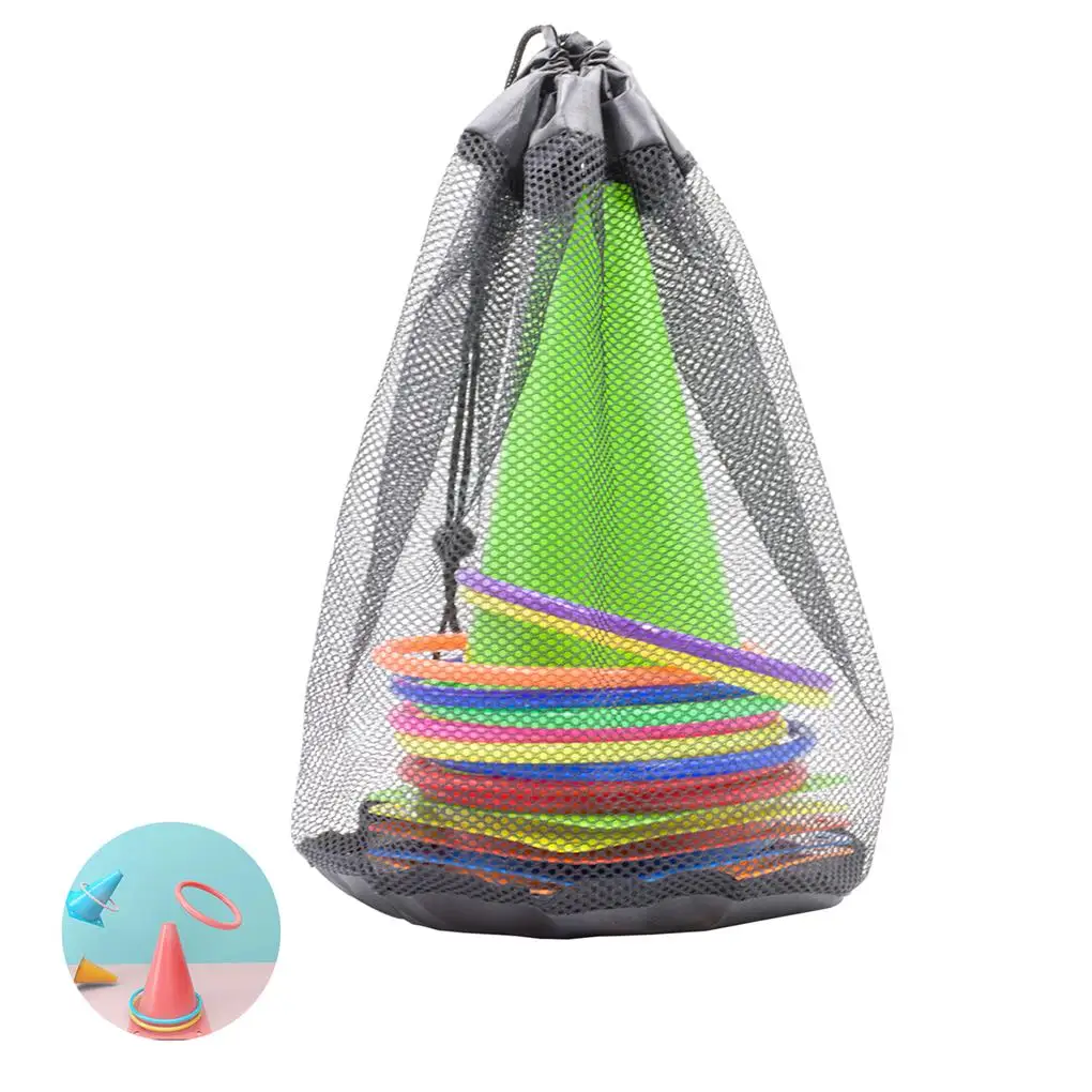 

16PCS Lots Waterproof Plastic Cones Lovely Cute Combo Set Ring Toss Game with Storage Net Indoor Family Entertainment