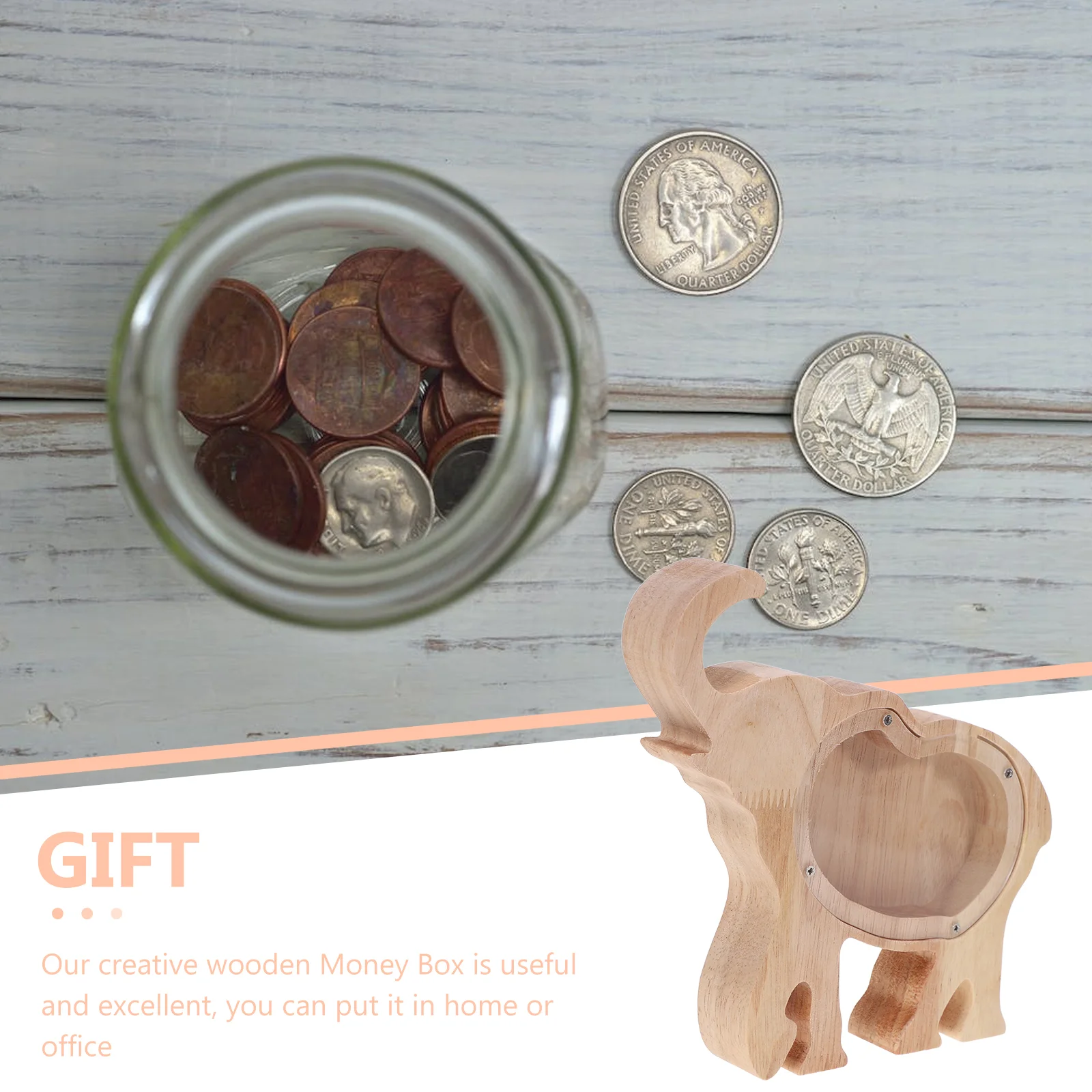 Elephant Piggy Bank Money Japanese Child Box with Counter Kids for Adults Animal Coin Wooden Cash Children 2