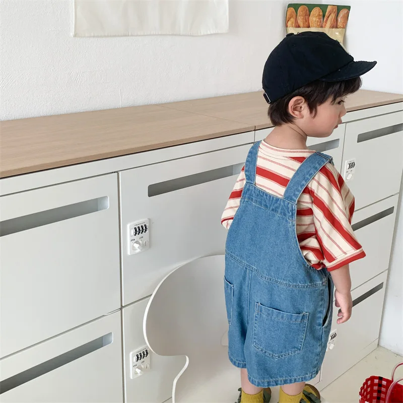 Summer Children Denim Jumpsuit Suspender Pants Kids Sleeveless Overalls Baby Girl One Piece Jeans Korean Boy Romper Trouser