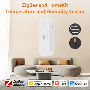 Tuya Homekit Zigbee Temperature And Humidity Sensor Battery USB Dual Powered Smart Home Scene Linkage Alexa Google Smart Life 1