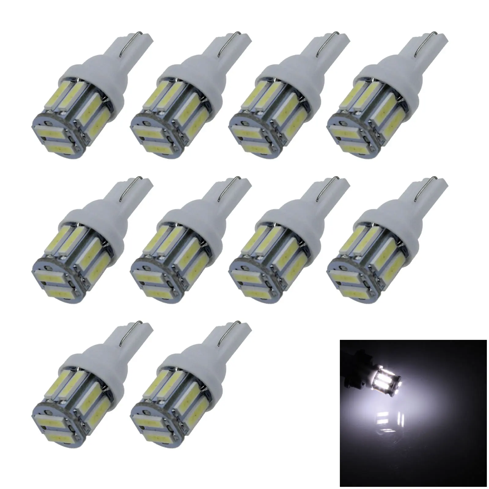 

10x Белый Авто T10 W5W интерьер (карта/купол) Φ 10 излучателей 7020 SMD светильник 159 161 168 светодиодный