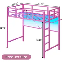 Twin Metal Loft Bed with LED Lights, Loft Bed Twin Size with Full-Length Guardrail &Clothes Rack, Heavy Duty Loft Beds Frame 2