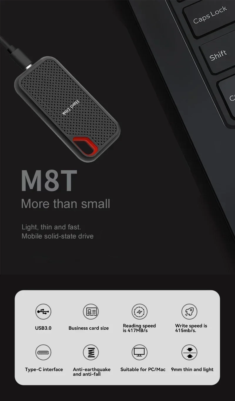 Original Portable External Hard Drive 1TB External Hard Disk SSD 2TB USB3.1 High Speed Solid State Drive For Laptop/Desktop/Phone External Hard Drive