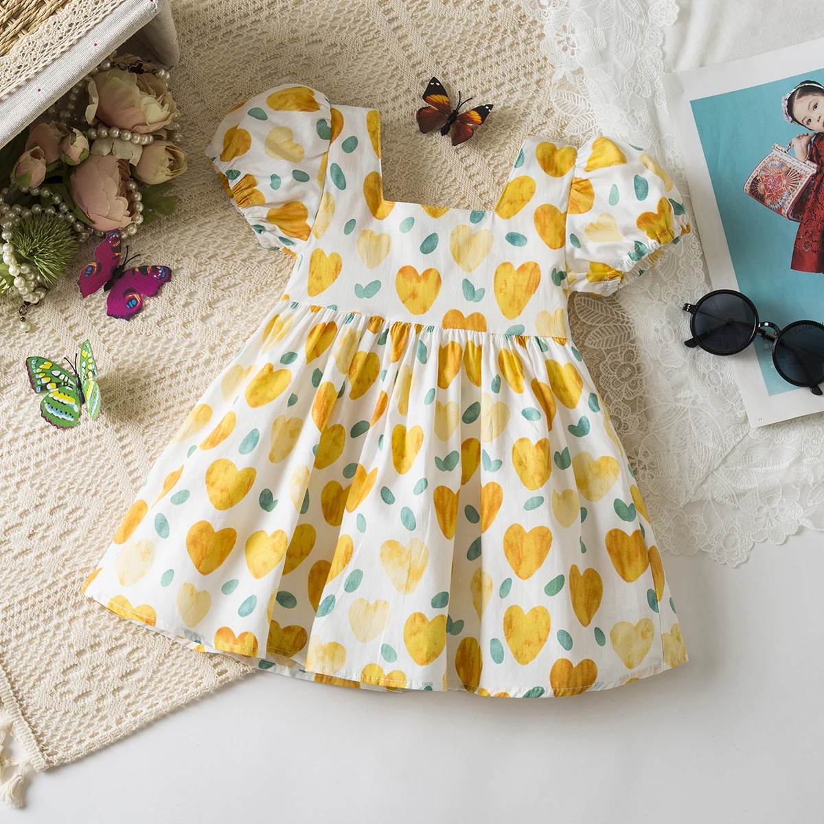 فستان بناتي صيفي بطبعة قلب