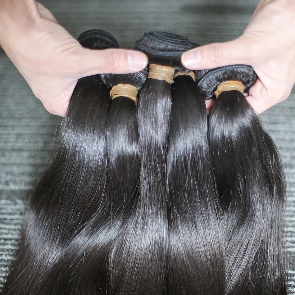 Human Hair Extensions Human Hair Bundles 40 44 Inch Bone Straight Brazilian Natural Black