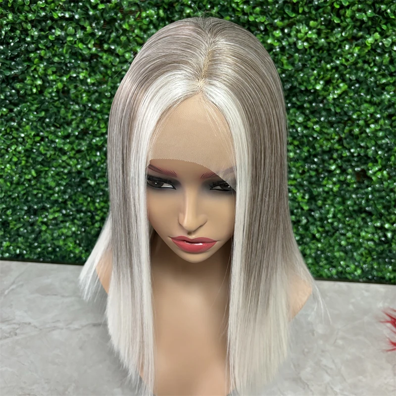 Synthetic Human Hair Wig Short Wig Ash Blonde Colorful Silky Straight Wig Lace Frontal Wigs for Women 13x4 Natural Synthetic Futura Fiber Hair Glueless