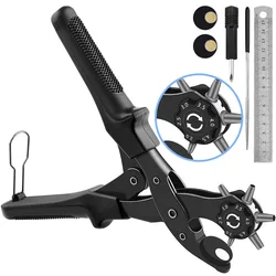 Versatile Leather Hole Puncher with Extra Punch Plates and Ruler (Black)