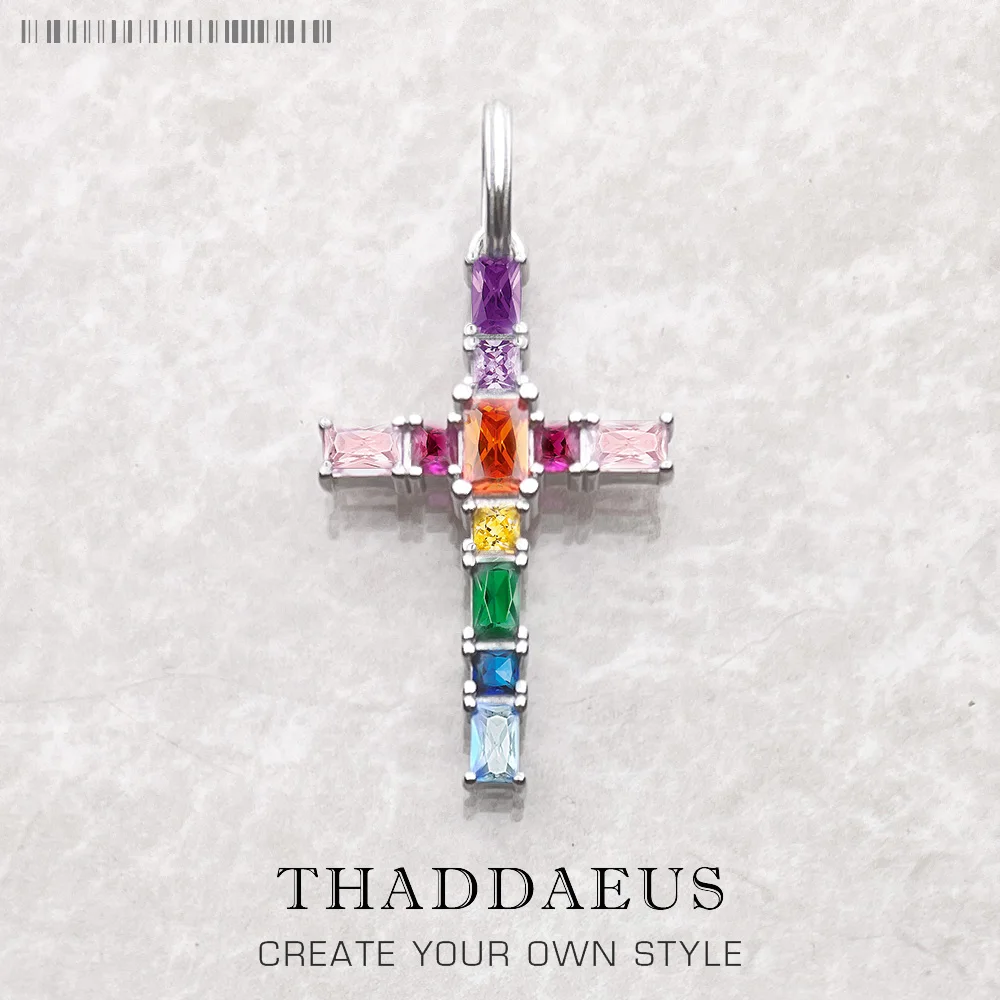 Pendant Cross with Colourful Stones Fine Jewelry Europe Style 925 Sterling Silver Accessories Bohemia Gift For Women pendant necklace silver pendant