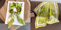 Elegant Floral Silk Square Scarf - Women's Satin Kerchief & Headband Accessory - 70x70CM (17)