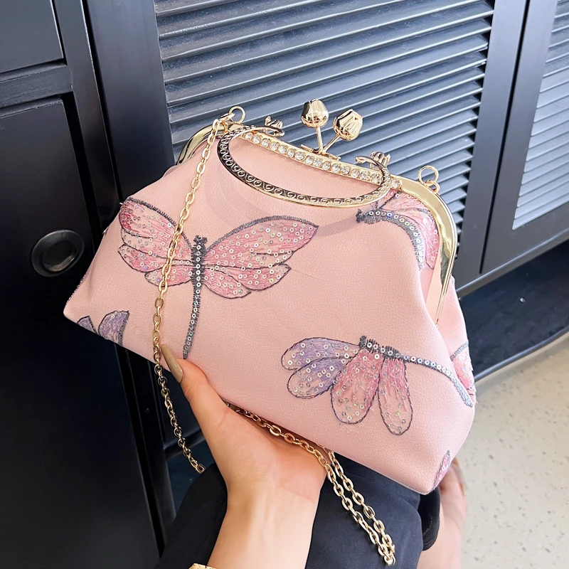 

Butterfly embroidery handbag for women Sparkly Sequins Party Evening bag Banquet Clutch bag for Girl PROM shoulder crossbody bag