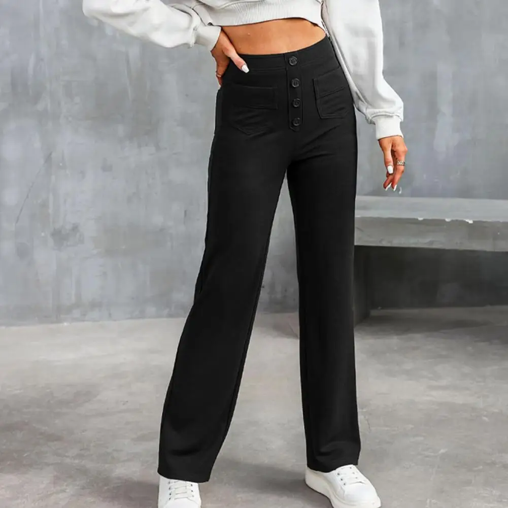 Women Pants High Waist Wide Leg Straight Pants Loose Solid Color Button Closure Elastic Pockets Casual Lady Trousers штаны 바지 puma bmw m motorsport sds sweat pants мужские спортивные штаны тренировочные штаны 535103 01 original