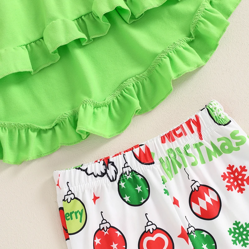 Focus norm 1-6y kleine Mädchen 3pcs Weihnachts kleidung setzt Langarm Herz druck Rüschen Kleid Tops Flare Hosen Stirnband – Detail 9