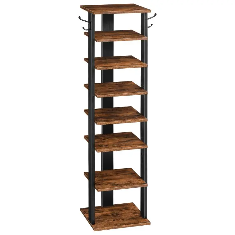 

Dropshipping Vertical 8 Tier Shoe Storage Organizer Shelf 8 Layer Wood Shoes Stand Rack with 2 Hooks