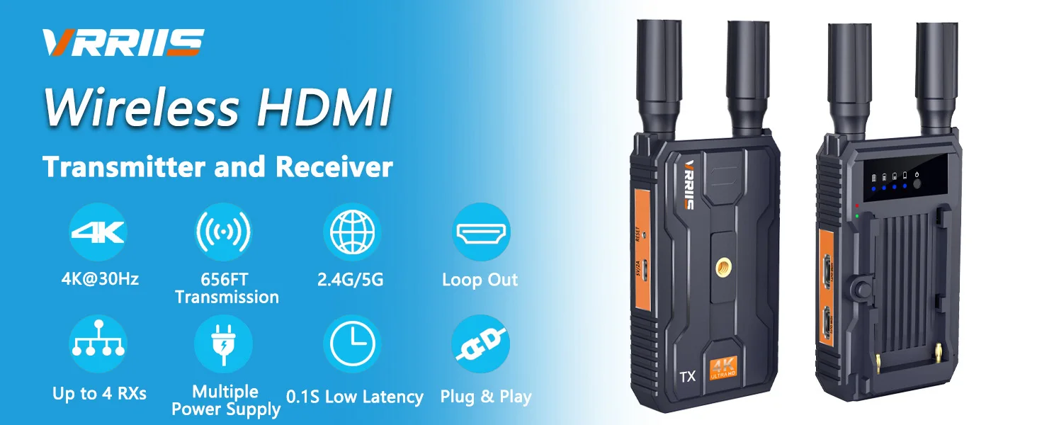 4K Wireless HDMI Transmitter and Receiver 200M Plug&Play HDMI Extender for Strea