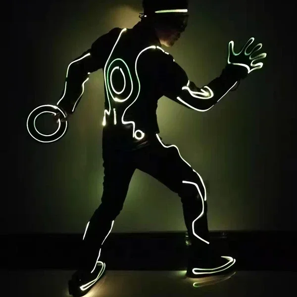 Sparkly Party Fiber Optic Light Tron Dance Suits Performance Wear Halloween Glowing LED Dance Costume