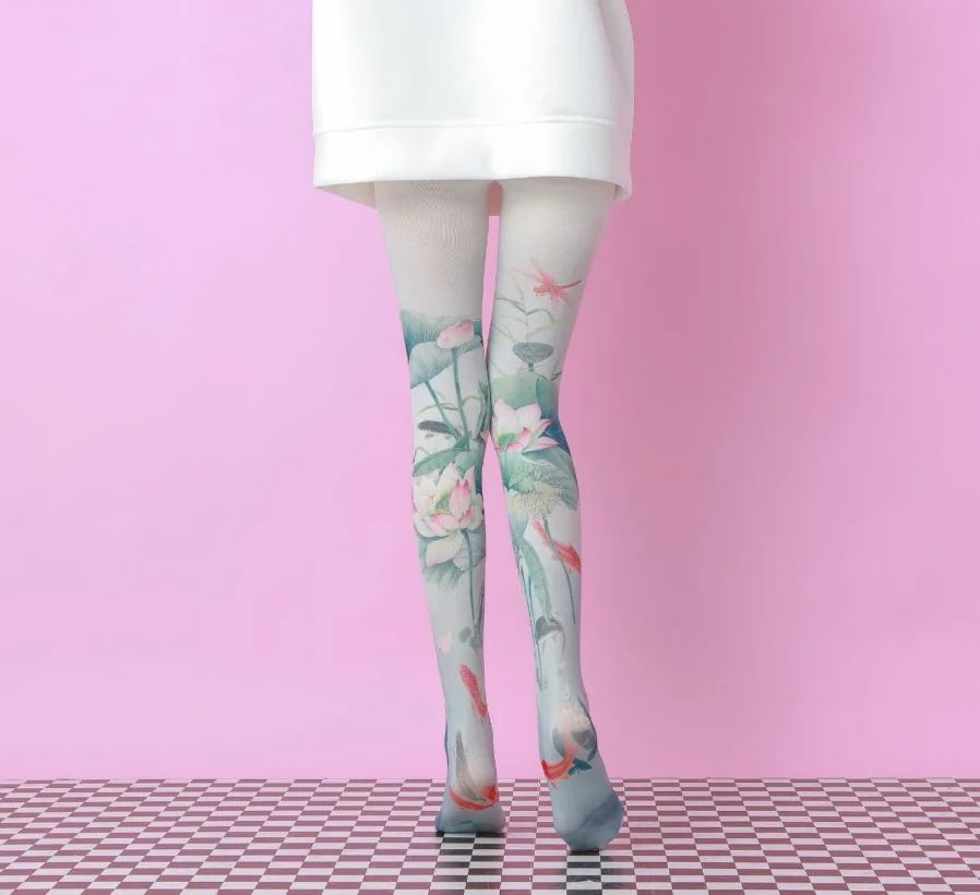 Fashion Opaque Digital Printed Collant Tights High Quality Flexible Womens Tie-dyed Patterned Pantyhose New Designs Stockings