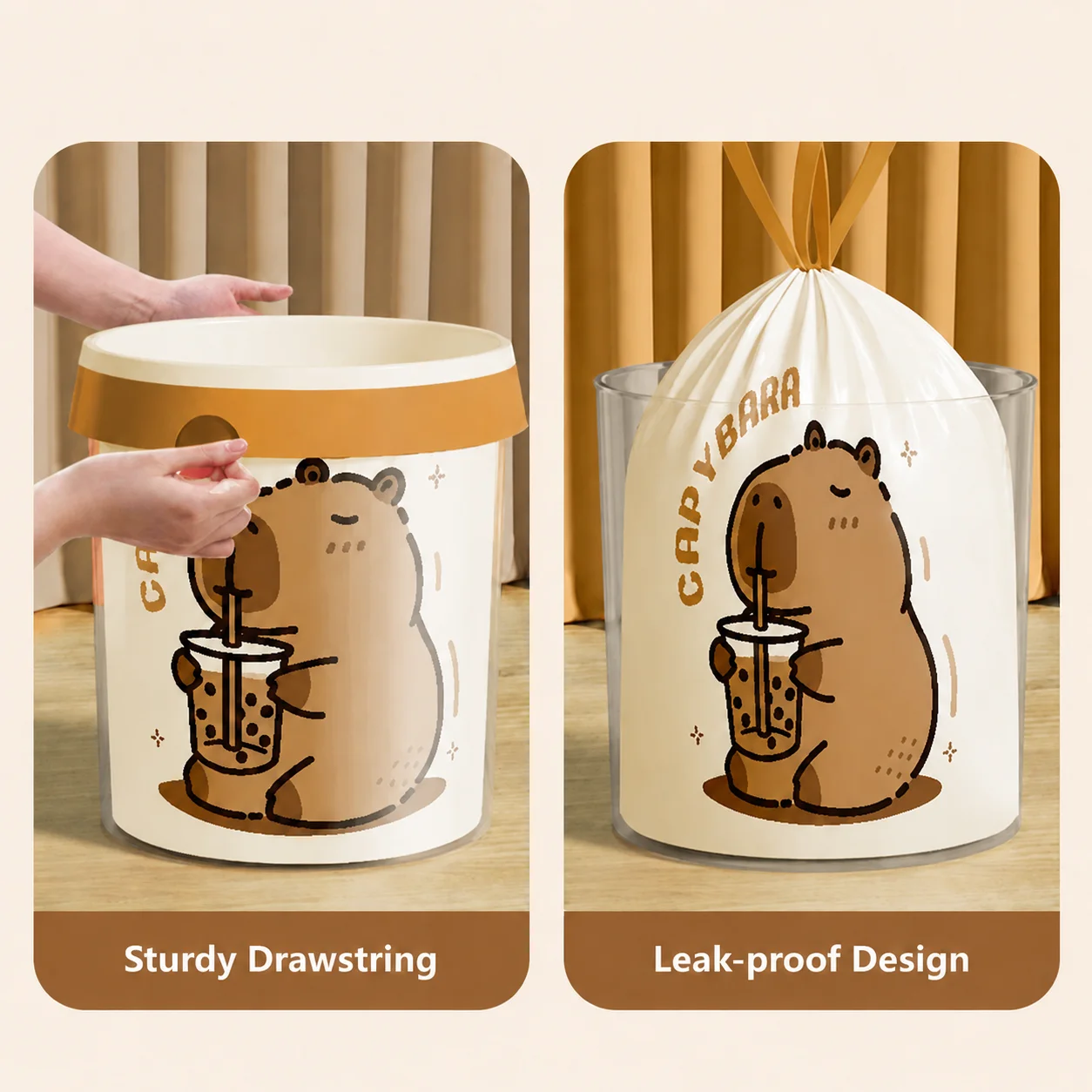 45x45cm 50Pcs Printed Tear-Free Drawstring Trash Bags Disposable Garbage Bags - 4