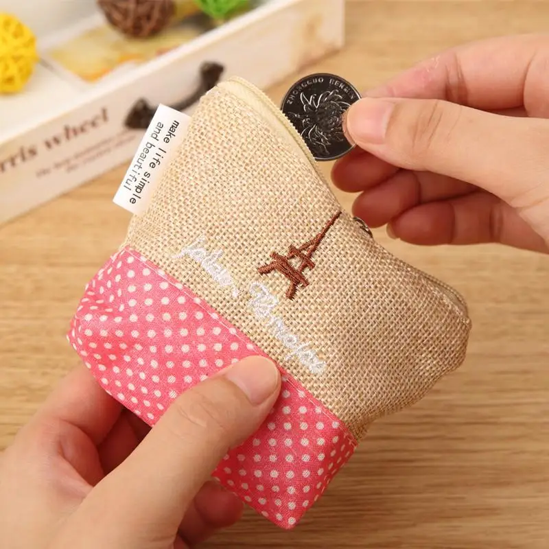 2pcs Rural Style Coin Bag Cotton Creative Canvas Coin Purse Key Case