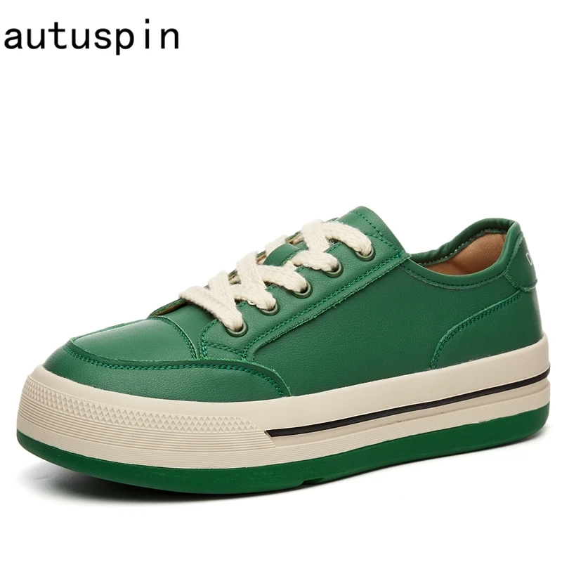 Autuspin Green Color Women's Sneakers Retro Casual Flat Skate Shoes