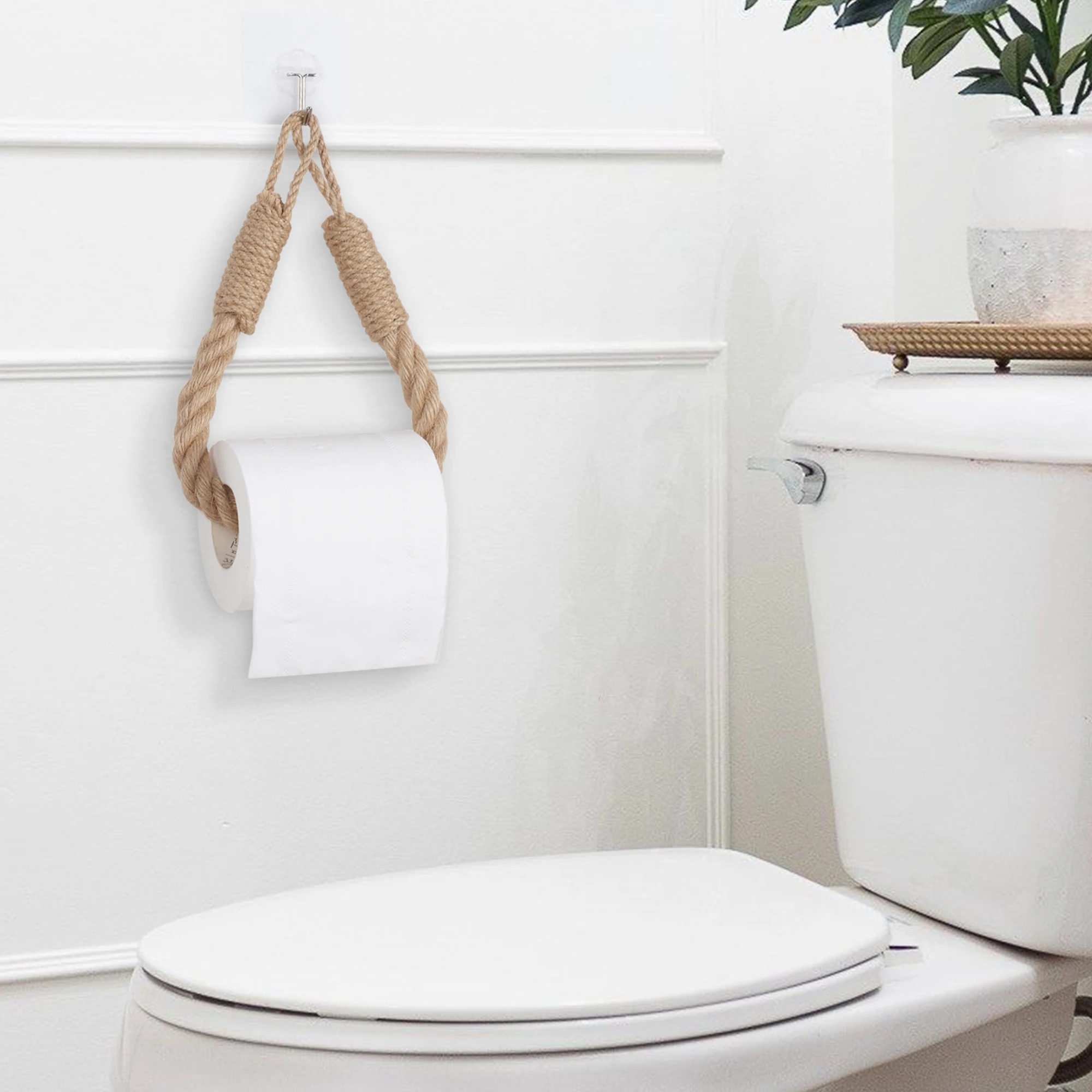 Nail-free Hemp Rope Tissue Holder Wall Hanging Cotton Hemp Bathroom Storage