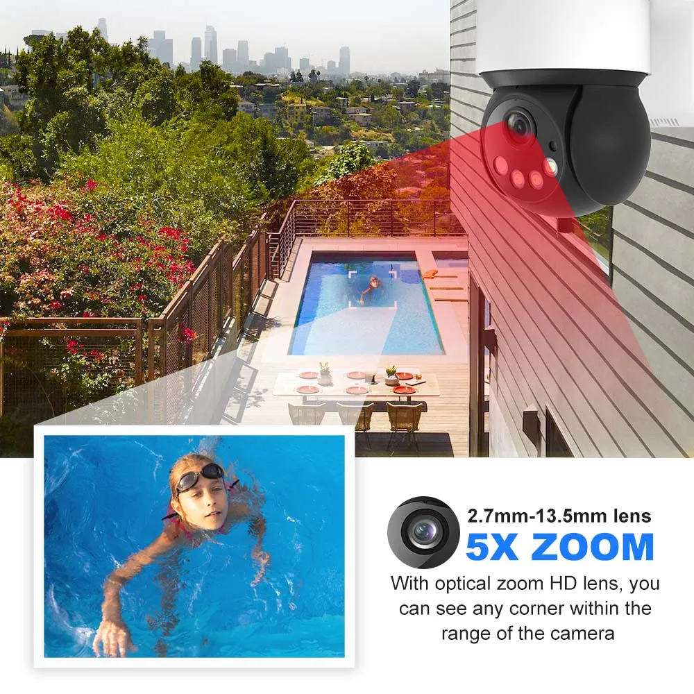 8mp 4K WiFi IP ī޶ PTZ 5MP 4G Sim ī  ī޶ ߿ AI    CamhiPRO P2P 5x  , ťƼ ȣ   Կ Ȯ Ȯ 