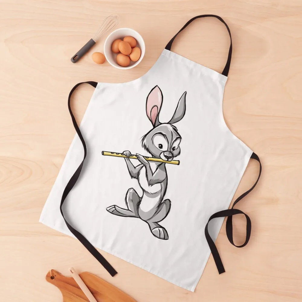 

Rabbit playing the flute | blue Apron Household Items Useful with pockets women's work man chef uniform Apron