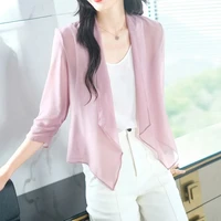 Chiffon Shawl Women Coat 2022 Summer Fashion Thin Loose Cardigan Top Ladies Wild Short Female Sun Protection Clothing Jacket 3