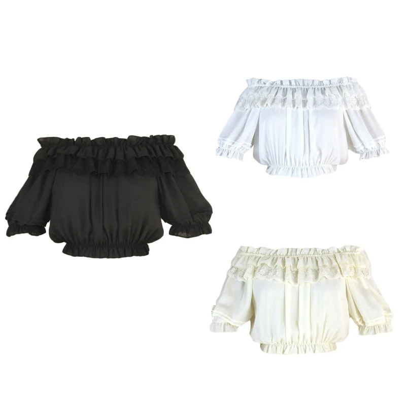 

Women Vintage Ruffled Shirt Puff Half Sleeve Off Shoulder Blouse Dropship