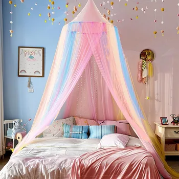 Moustiquaire colorée en forme de dôme d'été, rideau de lit de plafond de chambre à coucher, lit Double, rideau de lit en gaze, moustiquaire de jardin 1