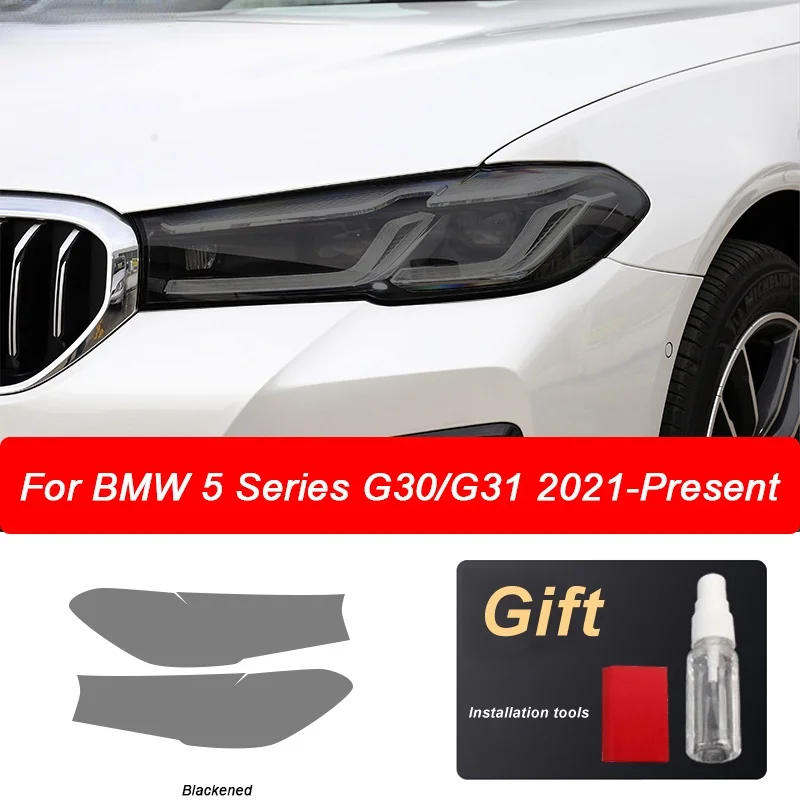 

2 pieces Car headlights protective film For BMW 5 Series dressing G30 G31 2020 2021 transparent black TPU sticker accessories