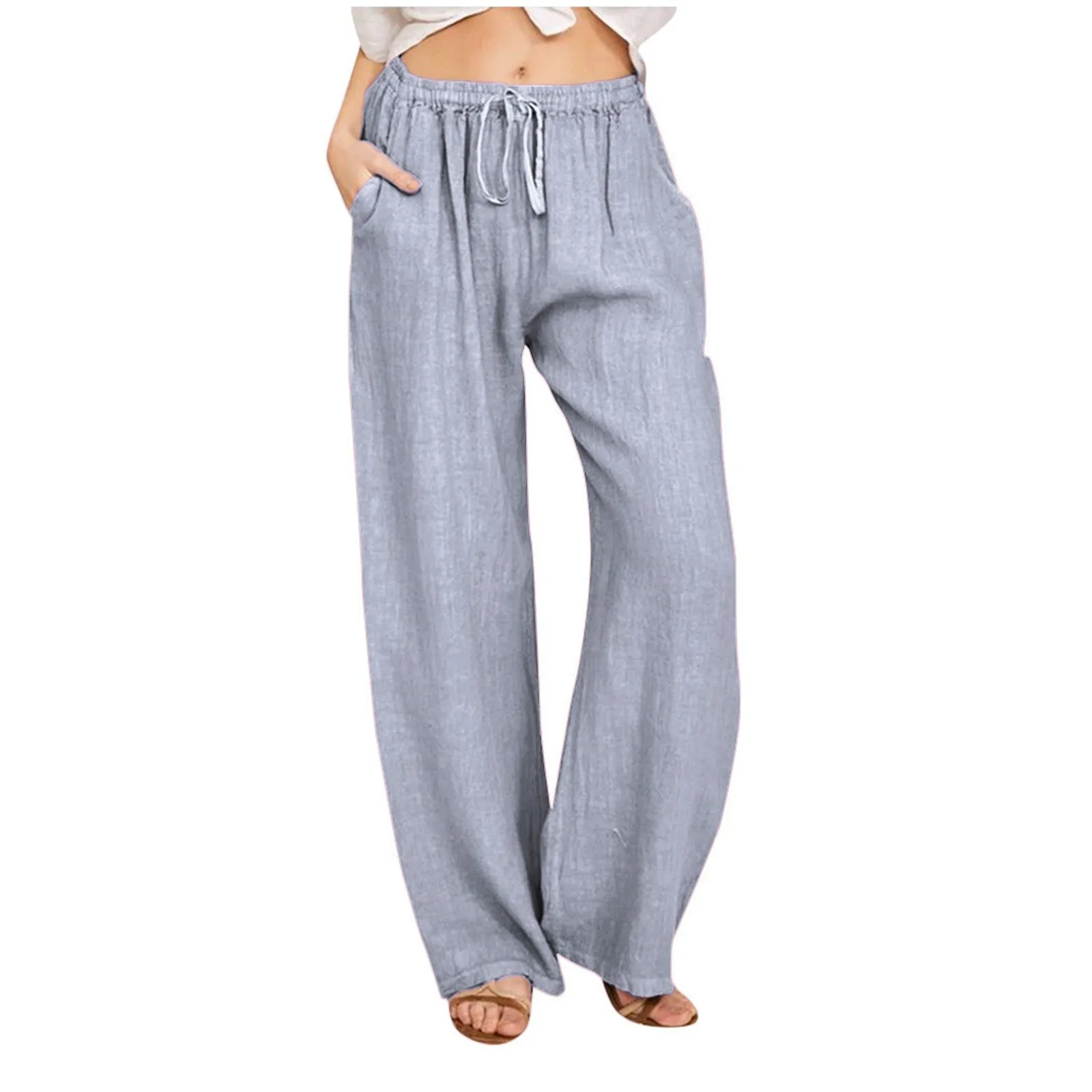 Vintage Wide Leg Loose Solid Color Elastic Waist Pants