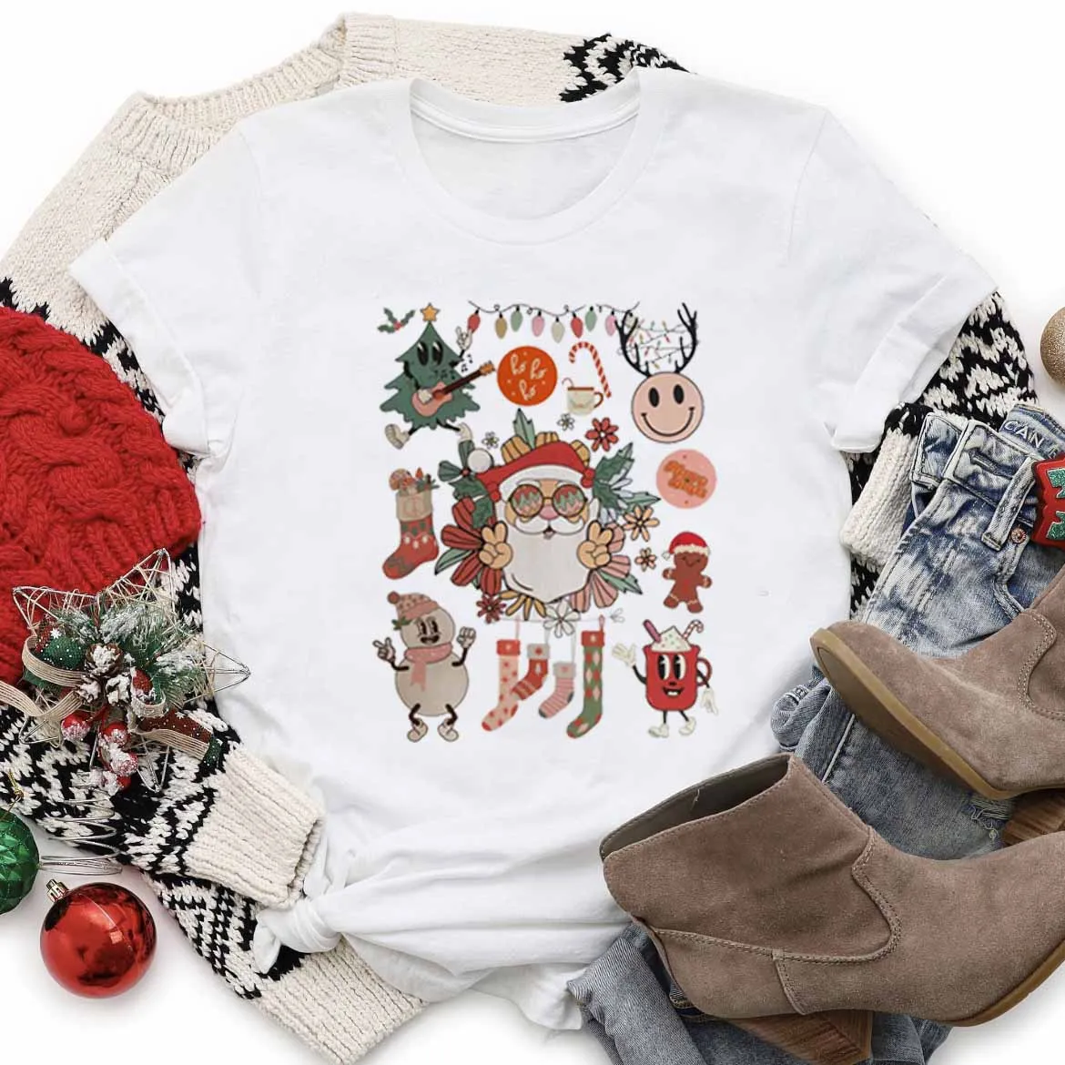 

Милая футболка, одежда с принтом, женская мода, Рождество, Новый Год, праздник, короткий рукав, Женская Повседневная Универсальная футболка.
