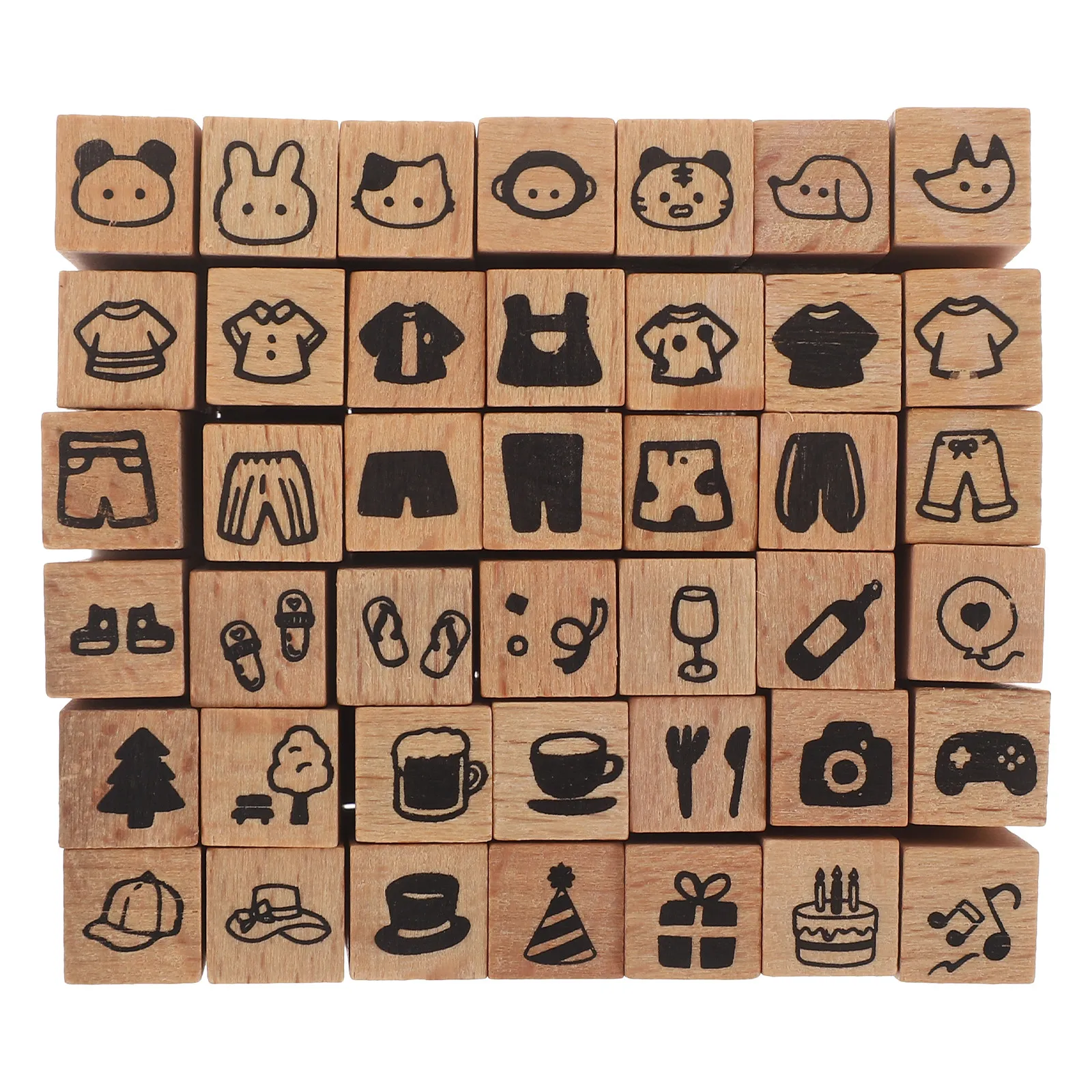 42Pcs 동물 파티 스탬프 세트 어린이를위한 미니 나무 고무 스탬프 공예 스크..