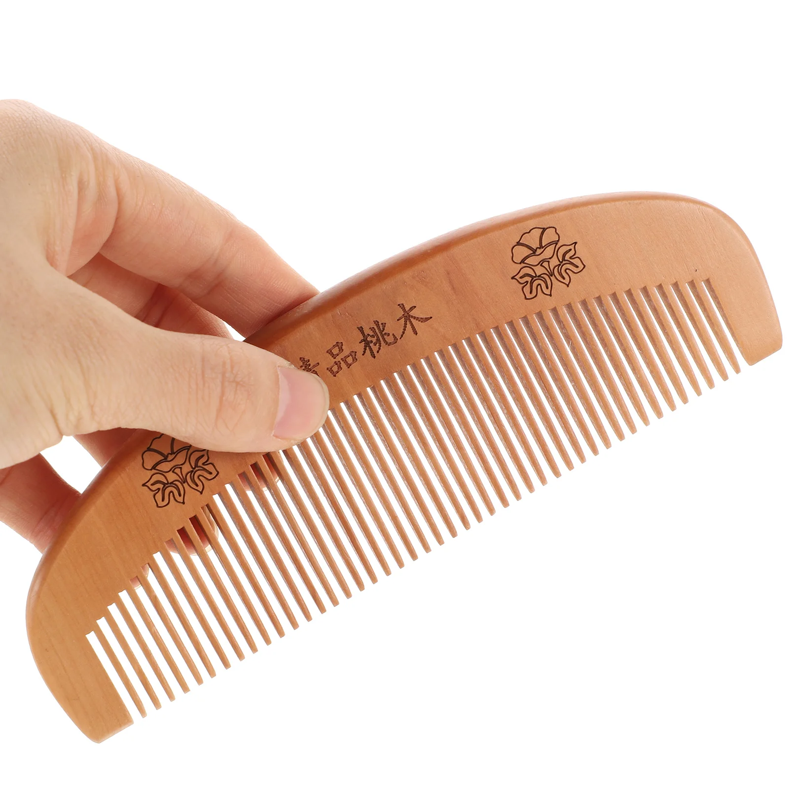 

Peach Wooden Combs Natural Anti- static Portable Carved Wood Handle Combs for 3PCS