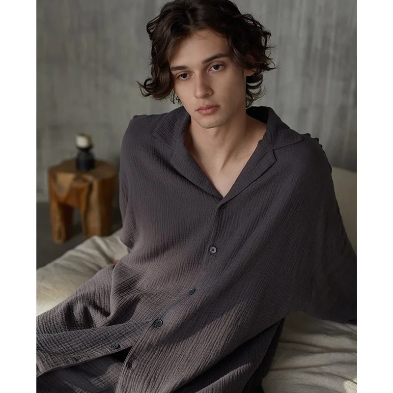 2024 New Couple Pajamas Long-sleeved Cotton Thin Loungewear Women's Simple and Loose Can be Worn Outside Casual Suits