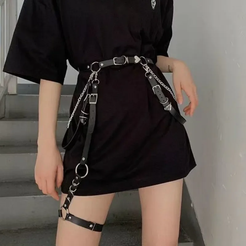 여성용 PU 가죽 스커트 벨트, 힙합 록 나이트 클럽 섹시 청바지, 원피스 하트 펑크 벨트, 금속 허리 체인