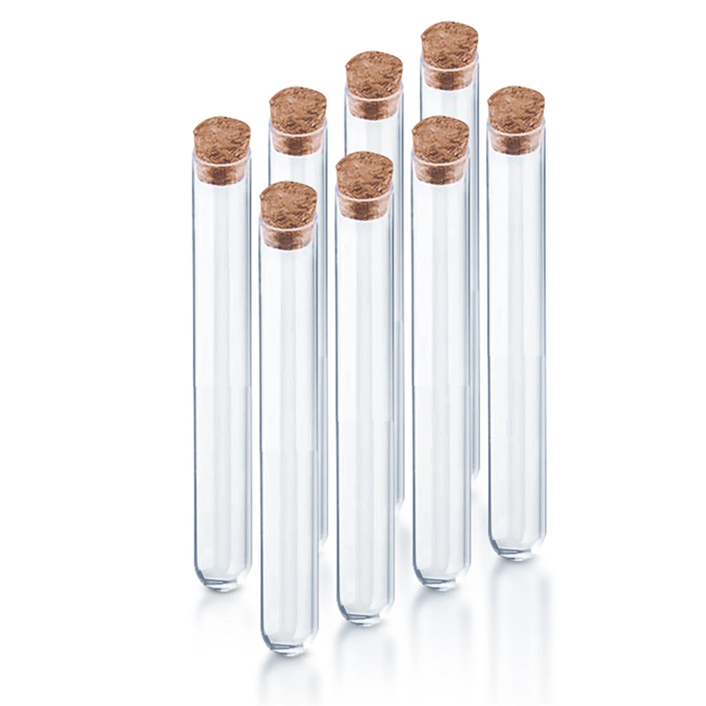 

8Pcs Test Tubes Clear Round Bottom Plastic Laboratory Tube Liquid Containers Household Flower Wedding Favours School