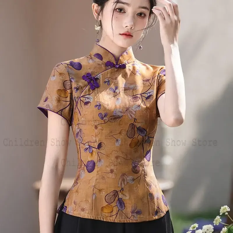 New Tang Clothes Women Tradition Chinese Style Qipao Top Print Blouse Female Casual Hanfu Shirt Elegant Chinese Clothing